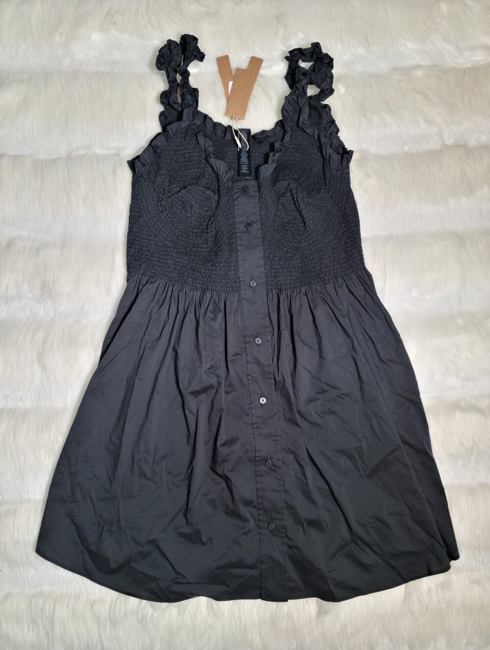 SKIMS Poplin Apparel Smocked Mini Dress Black Onyx Women XL NEW